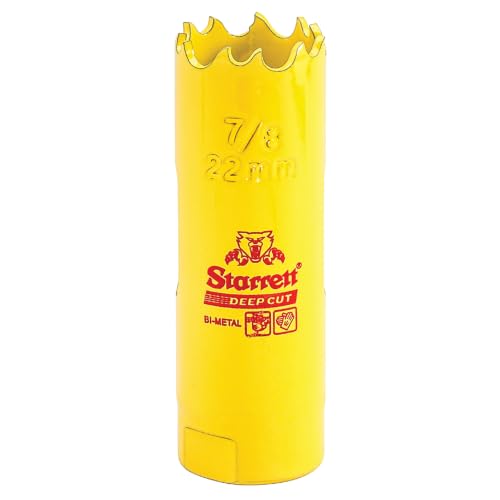 Starrett Tiefschnitt-Lochsaege - DCH0078 Hochleistungs-Bimetall mit zusaetzlichen Kobalt-HSS-Zaehnen - fuer Metalle, Holz, Gusseisen, Glasfaser-Kunststoffe - 22 mm