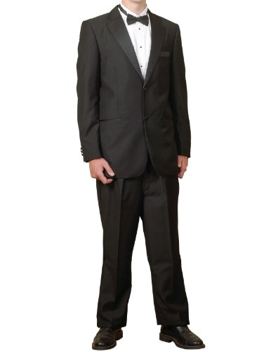 New Mens Black 2 Button Tuxedo - 5pc (Jacket, Pants, Shirt, Bow Tie, Cummerbund)