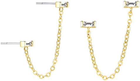 LOYATA Open Triangle Geometric Earring, 14K Gold Plated Unique Piercing Stud Earring Ear Jacket Dangle Earrings for Women