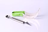 Watermelon Slicer Cutter Server Knife, Stainless Steel With a Durable Silicone Grip + BONUS Melon Baller and Fruit Carving Knife (2 in 1) - Easy to use