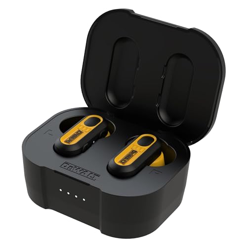 DEWALT Heavy Duty True Wireless Ear Buds, Bluetooth Headphones with Type C Charging Case Included, Over 37 Hours of Battery Life, Easy Setup for iPhone, Perfect for Jobsite, Outdoor Work, Yellow