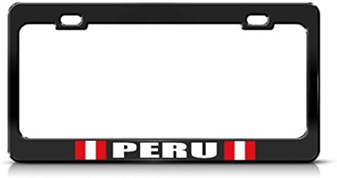Speedy Pros Metal License Plate Frame Peru Peruvian Flag Black Car Accessories Black 2 Holes 1 Frame