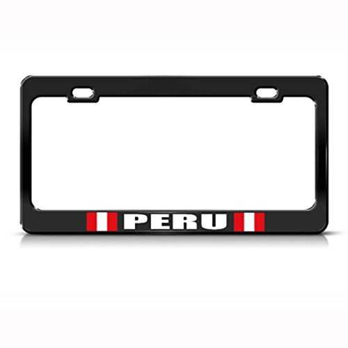 Speedy Pros Metal License Plate Frame Peru Peruvian Flag Black Car Accessories Black 2 Holes 1 Frame
