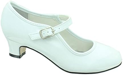 Pierre Dumas Girl's Sheila-3 Vegan Leather Rounded-Toe Mid Heel Adjustable Strap Mary Jane Princess Dress Pumps (13 M US Little Kid, White Patent)