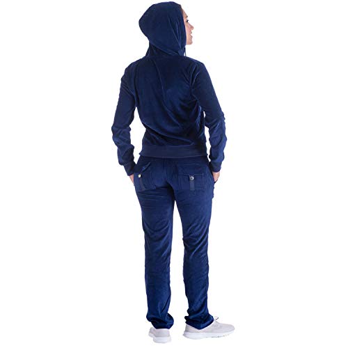 Tanbridge Women's 2 Piece Solid Velvet Plus Size Tracksuit Set Full Zip-up Hooded Sweatshirts & Pants Set (Navy,3XL)