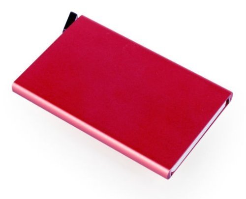 Reddot Award winning Card Protector in red, Very Slim Credit Card Holder / wallet with RFID protection, with one click all 6 cards slide out gradually