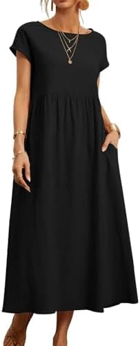 AJIEKJDSV Maxi Dress for Women Puff Sleeve Square Neck Tunic