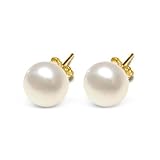 10k Solid Gold 10mm White Freshwater Pearl Stud Earrings