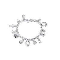 YBpineer Pendant Silver Bracelet, Fashion Women Bracelet 13 Pendants Charm Hand Chain Silvering Jewelry Gift