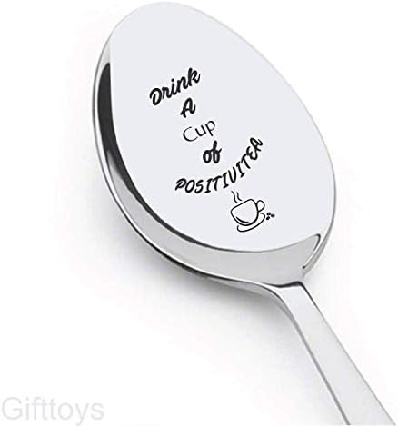 Gifttoys Drink a Cup of positivitea - Engraved Spoon - Gift for Him - Gift for Her - Lovers Gift - Spoon Gift - Funny Gifts - Tea Spoon - Best Friends Gifts - mom Gifts