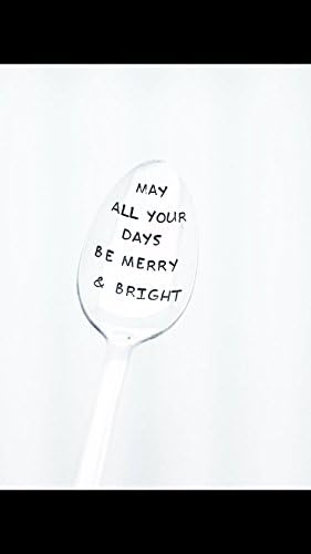 MyGiftsMate 7 Inch Personalized Customized Custom Engraving tea spoon "May All Your Days Be Merry &amp; Bright" Unique Best Hand Stamped Holiday Gift Present