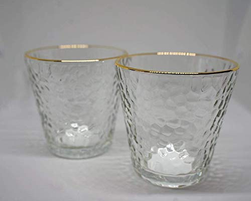 Japanese style wine glass/Set of 2 /24K gold-rimmed/cocktail, Americano,water,lemonade.