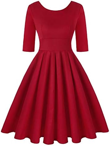 ROOSEY Women's 1950s Retro Vintage Cocktail Party Swing Dresses Boat Neck - Red,M