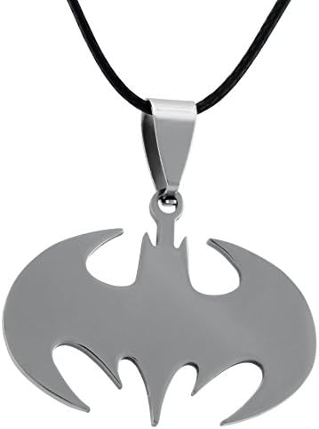 Veuer, men's faux leather necklace, Batman jewellery necklace, stainless steel, ideal as a gift for him for Christmas…