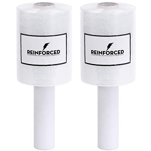 Ultra Strong Shrink Wrap Rolls with Handle | Mini Plastic Stretch Film for Wrapping Boxes & Furnitures | Industrial Grade Moving & Packing Supplies | Set of 2-80 Gauge, 5" x 1000 ft
