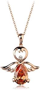 yellow Gold plated happy angel with clear crystal pendant necklace for child