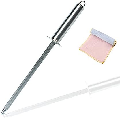 Professional Knife Sharpener 12 Inch Stainless Steel Knife Sharpening Rod with Cleaning Cloth Knife Sharpener for Kitchen, Butcher, Chefs and Pocket Knives
