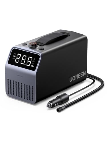 UGREEN Portable Tire Inflator 12V DC, Air Compressor with LED Display, 150 PSI, 4500mAh Rechargeable Battery, Preset Pressure & Auto Shutoff, Electric Pump for Car Tires, Bikes, Balls