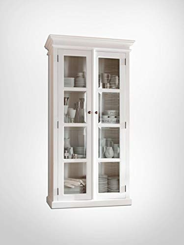 NovaSolo Halifax Pure White Mahogany Wood Double Display Stand With Glass Doors And 4 Shelves