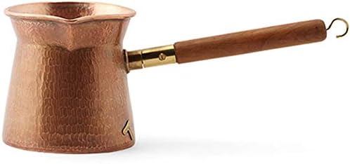 Serendipity Ibrik Turkish Coffee Pot with Wooden Handle, Cezve Coffee Brewing Pot, Copper, Large - 500ml / 16oz
