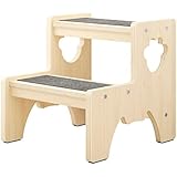 AMBIRD Bamboo Step Stool For Kids - 2-Step Toddler Stool With Handles, 300lb Capacity