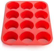 The Trusty Baker- RED 12 Cup Silicone Muffin &amp; Cupcake Baking Pan - Non - Stick - Dishwasher safe- heat resistant by The Trusty Baker