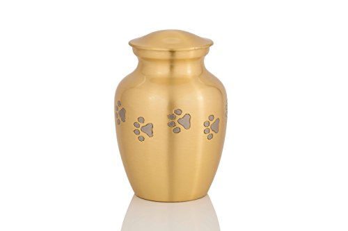 Enshrined Memorials Cremation Urn for Ashes - Cerberus Series Affordable Brass Handcrafted Pets Dogs Cats Funeral Burial Small 6 inch Paw Prints - Thumbnail 6
