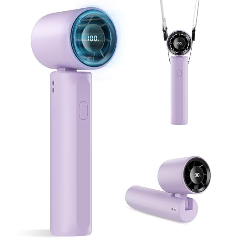 DUOMIY Portable Handheld Turbo Fan, Mini Personal fan 18000RPM Speed(1-100) Adjustable, 3-IN-1 Rechargeable Fan with LED Display, Travel Essentials, Gifts for Women Men Outdoor Indoor (Purple)