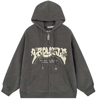 Amazon.com: Hip Hop Zip Up Hoodie Jacket Y2K Grunge Vintage Star