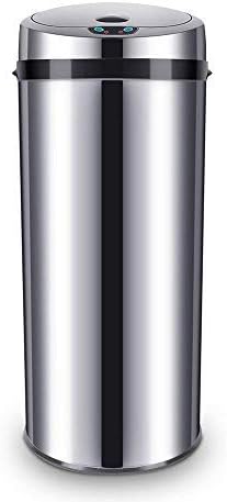 Sanery Automatic Dustbin Trash Rubbish Waste Bin Can Lid Kitchen Stainless Steel Indoor Round Touchless | Motion Sensor | Retainer Ring (Silver) (50L)