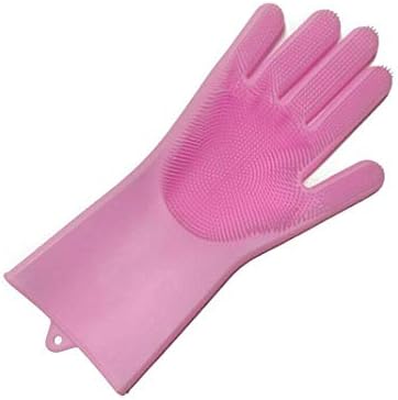 Magic Silicone Scrubbing Gloves Reusable Heat Resistant Scrubber Gloves for Dishwashing Car Washing Kitchen Bathroom Cleaning (Pink, Right Hand)