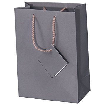 10 Pack Large Gray Matte Finish Solid Shopping Paper Gift Sales Tote Bags with Blank Message Tag 8