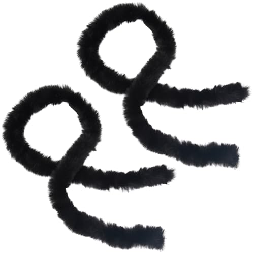 CABODYALS 2Pcs 4M Black Faux Fur Ribbon Trim Soft Fuzzy Chenille Sticks Furry Fabric Roll Shaggy Stems Wide Xmas Wool Craft Strips for Sewing Making Home Party Garland Decor Diy Clothing Accessories
