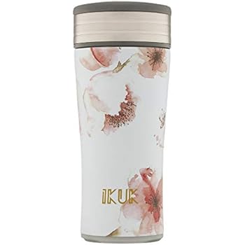 IKUK Porcelain Lining/Stainless Steel Thermos, 12-Ounce Vacuum Insulated Beverage Bottle/Travel Mug with Flexible Carrying Handle