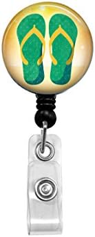 Green Flip Flops - Retractable Badge Reel - Summertime ID Holder - Beach Bum - Office ID Holder - Ocean Life - RN Badge - LPN Badge - Summer Badge Reel