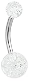 14g Grade 23 Titanium Clear Ultra Glitter Acrylic Double Ball Belly Button Ring