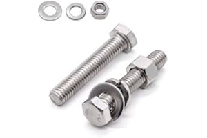 8 Sets Glvaner 5/16-18 x 3-1/2" Stainless Steel Hex Head Screws Bolts, Nuts, Flat & Lock Washers, 18-8 (304) Stainless Steel, Full Thread, Coarse Thread