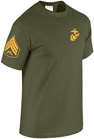 US Marine Corps Sergeant T-Shirt w/ Chevron on Sleeve (Large, Military Green)