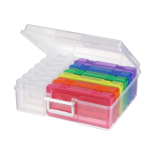 Novelinks Stackable Plastic Clear Storage Box Containers with Latching Lid - Art Craft Supply Organizer Storage Containers for Pencil Box,Crayon, Jewelry (6 Pack Medium Colorful+6 Pack Small Clear)