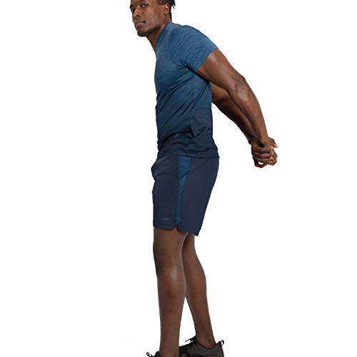 Alive Men's Tee Shirt Active Quick Dry Workout Short Sleeve Shirts Crew Neck (Large, Estate Blue Heather/Midnight Dip)