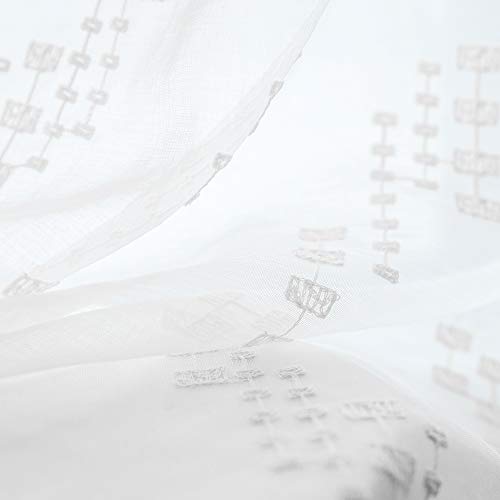 MysticHome White Sheer Curtains 84 Inches Long, Rod Pocket Sheer Drapes for Living Room, Bedroom, 2 Panels, 52"x84", Embroidered Semi Crinkle Voile Window Treatments for Yard, Patio, Villa, Parlor.