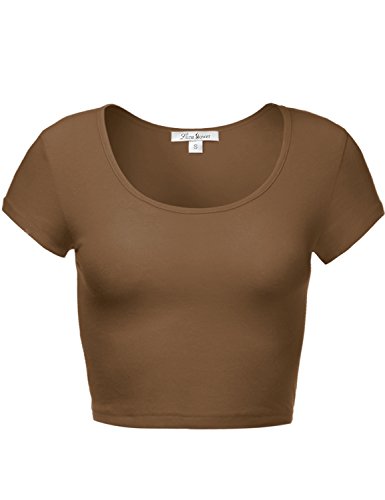 Cute Soft Slim Fitted Short Sleeve Scoop Neck Crop Tops