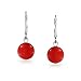 Simple Plain Gemstone Dyed Red Natural Coral Ball Round Drop Dangle Earrings For Women Teen .925 Sterling Silver