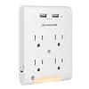 DEWENWILS 4-Outlet Extender, Wall Outlet Adapter with 2 USB Ports(3.1A Total), Light Sensor Night Light, 1080 Joules…