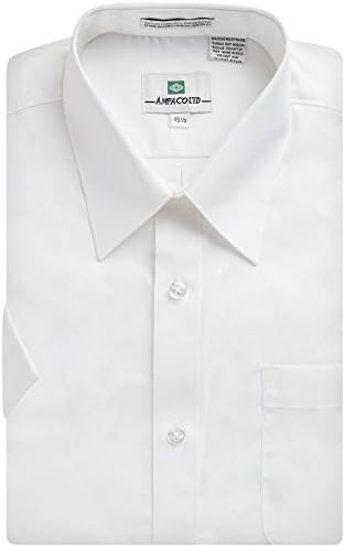 Ampaco Mens Short Sleeve Classic Fit Wrinkle Free Dress Shirt (17.5, White)