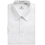 Ampaco Men's Regular Fit Short Sleeve Easy Care Solid White Dress Shirt