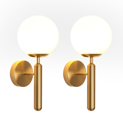 DELIPOP E27 2 Pieces Wall Lamp Indoor Vintage Modern Gold Wall Lamp Ball Lamp for Bedroom Living Room Hallway Kitchen Coffee
