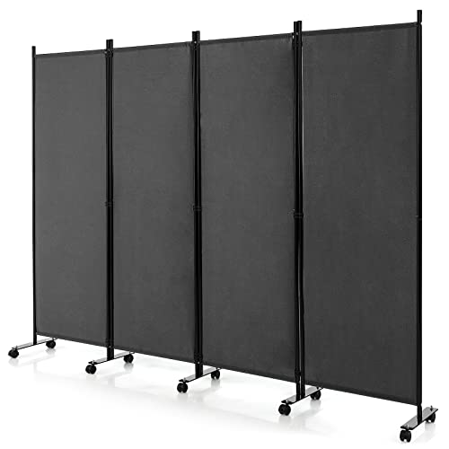 GOFLAME 4 Panel Folding Room Divider, 6FT Rolling Privacy Screen with Lockable Wheels, Portable Roo…
