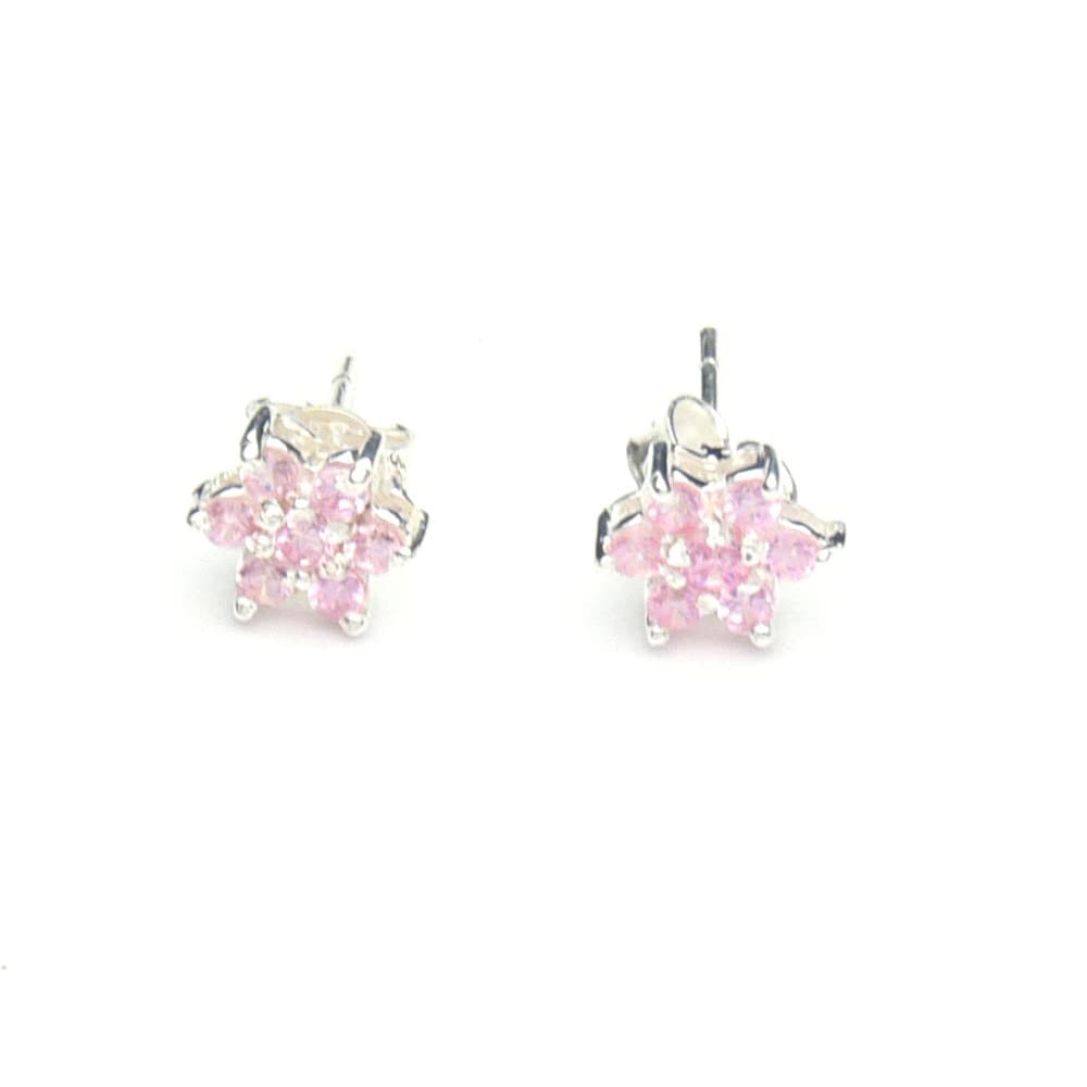 Franki Baker Dainty Pink CZ Crystal Sterling Silver Flower Stud Earrings