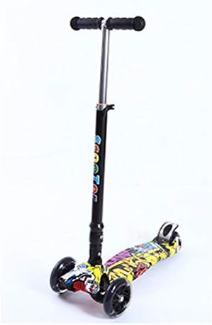 WNLBLB Children's scooter graffiti big three-wheeled reinforced nylon pedal super elastic mute flash wheel 3-12 years old yo car-black1